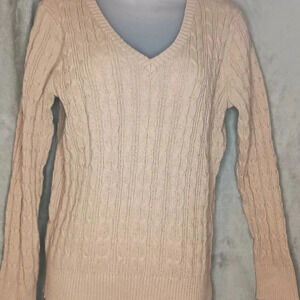 2/$30 ST JOHNS BAY light brown oversized boxy vneck sweater (#976)